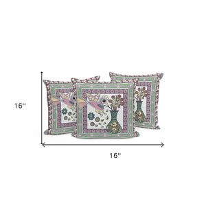 HomeRoots Set of Three 16" Pink and Brown Peacock Floral Throw Pillows for Indoor & Outdoor Style Refresh 536205
