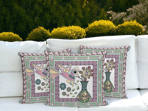HomeRoots Set of Three 16" Pink and Brown Peacock Floral Throw Pillows for Indoor & Outdoor Style Refresh 536205