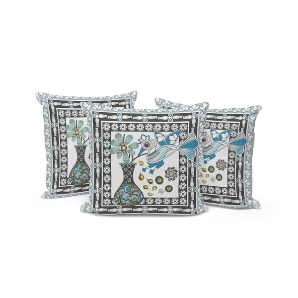 HomeRoots Set of Three 16" Black and White Peacock Floral Throw Pillows for Indoor and Outdoor Décor Style 536207