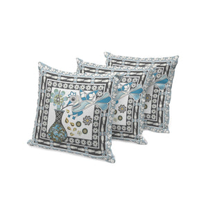 HomeRoots Set of Three 16" Black and White Peacock Floral Throw Pillows for Indoor and Outdoor Décor Style 536207