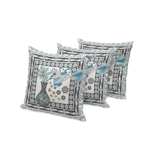 HomeRoots Set of Three 16" Black and White Peacock Floral Throw Pillows for Indoor and Outdoor Décor Style 536207