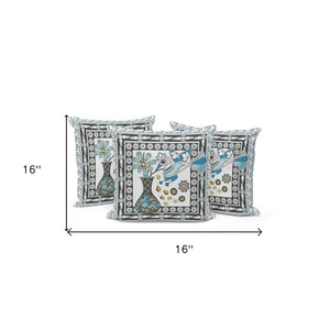 HomeRoots Set of Three 16" Black and White Peacock Floral Throw Pillows for Indoor and Outdoor Décor Style 536207