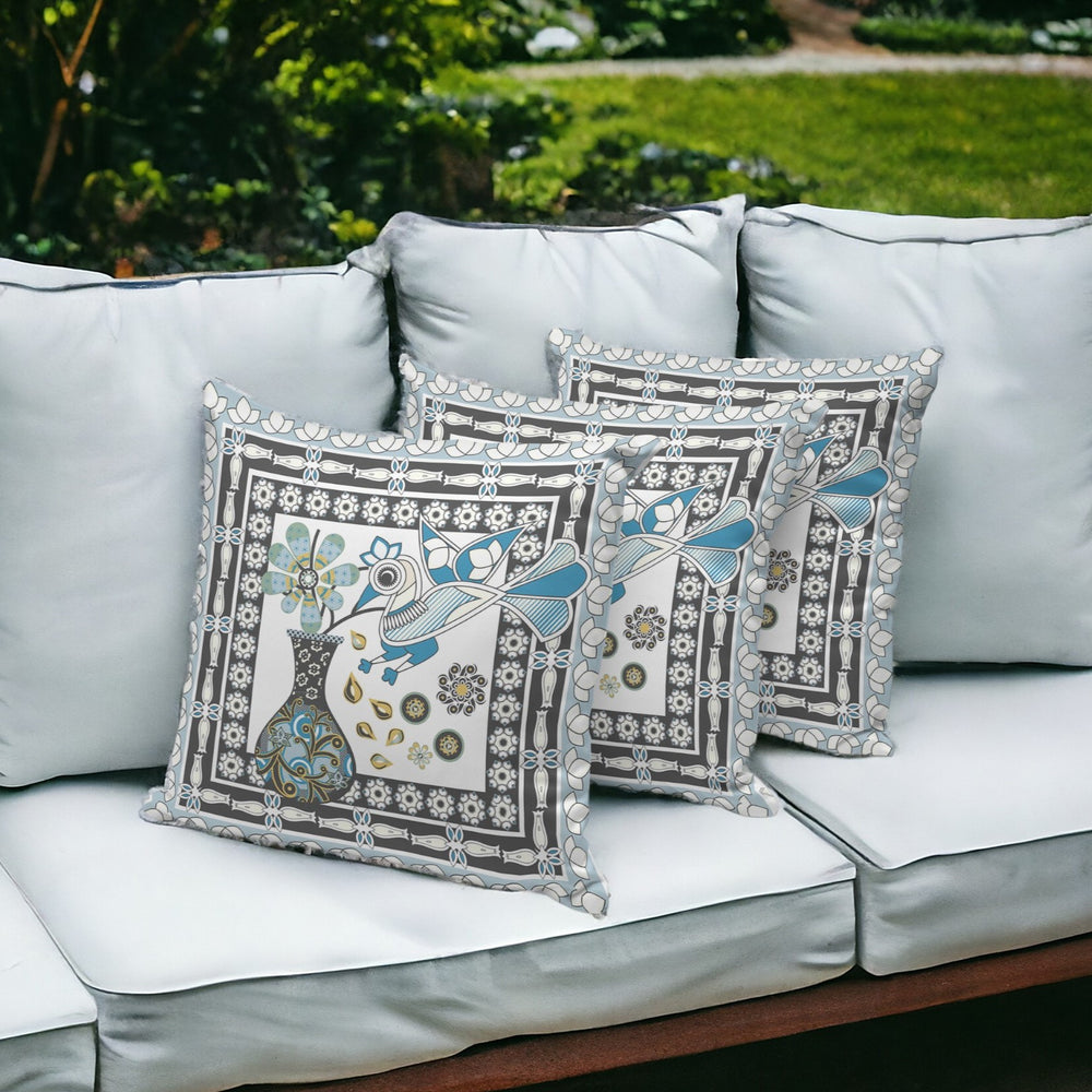 Homeroots Set Of Three 16" X 16" Black And White Peacock Blown Seam Floral Indoor Outdoor Throw Pillow  Polyester 536207