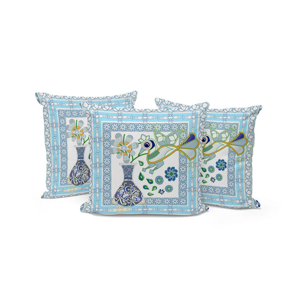 Homeroots Set Of Three 16" X 16" Gray And White Peacock Blown Seam Floral Indoor Outdoor Throw Pillow  Polyester 536212