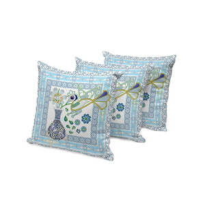 Homeroots Set Of Three 16" X 16" Gray And White Peacock Blown Seam Floral Indoor Outdoor Throw Pillow  Polyester 536212