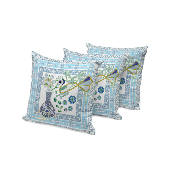 Homeroots Set Of Three 16" X 16" Gray And White Peacock Blown Seam Floral Indoor Outdoor Throw Pillow  Polyester 536212