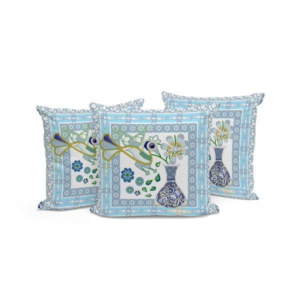 Homeroots Set Of Three 16" X 16" Gray And White Peacock Blown Seam Floral Indoor Outdoor Throw Pillow  Polyester 536212
