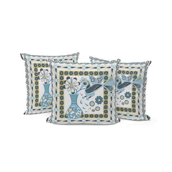 HomeRoots Set of Three 16" Black & White Peacock Floral Throw Pillows for Indoor & Outdoor Style Upgrade 536216