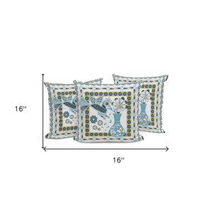 HomeRoots Set of Three 16" Black & White Peacock Floral Throw Pillows for Indoor & Outdoor Style Upgrade 536216
