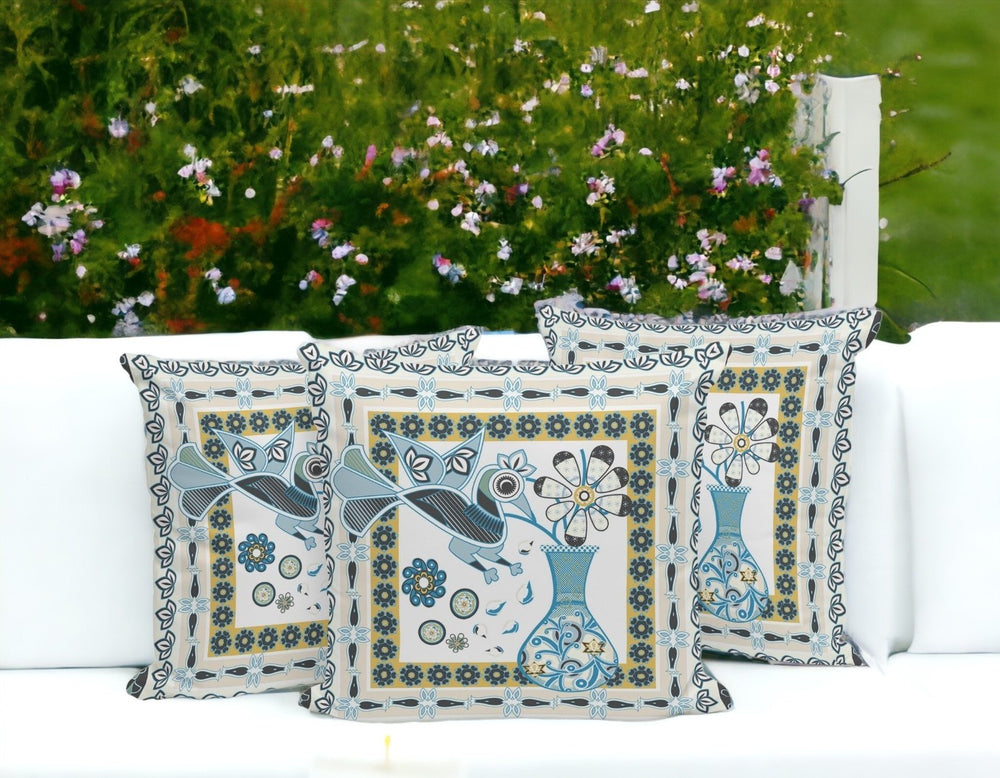HomeRoots Set of Three 16" Black & White Peacock Floral Throw Pillows for Indoor & Outdoor Style Upgrade 536216