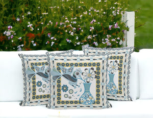 HomeRoots Set of Three 16" Black & White Peacock Floral Throw Pillows for Indoor & Outdoor Style Upgrade 536216