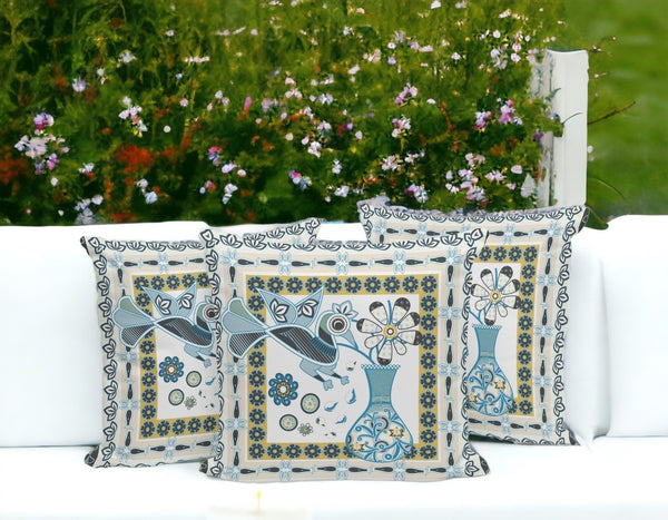 HomeRoots Set of Three 16" Black & White Peacock Floral Throw Pillows for Indoor & Outdoor Style Upgrade 536216