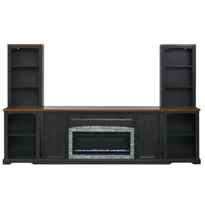English Elm 3-piece Farmhouse Entertainment Center with Curved Cabinets Walnut Mdf Modular Living Room Black N721S000072B