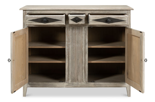 Sarreid Shepherd Bungalow Buffet In Moonskin Finish - Elegant Pine Storage Solution For Your Home Decor Grey  53622-g
