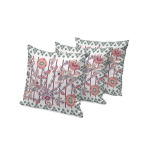 HomeRoots Set of Three 16" Peacock Floral Throw Pillows – Vibrant Red & White Indoor-Outdoor Cushions 536238