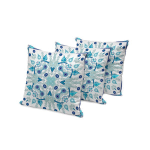 HomeRoots Set of Three 16" Blue and White Paisley Throw Pillows for Indoor/Outdoor Stylish Comfort & Durability 536257