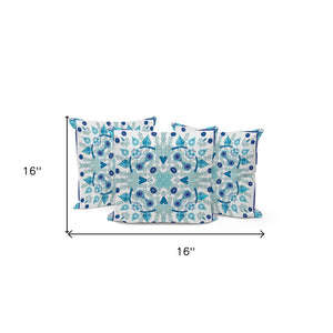 HomeRoots Set of Three 16" Blue and White Paisley Throw Pillows for Indoor/Outdoor Stylish Comfort & Durability 536257