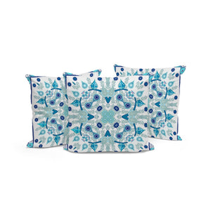 HomeRoots Set of Three 16" Blue and White Paisley Throw Pillows for Indoor/Outdoor Stylish Comfort & Durability 536257