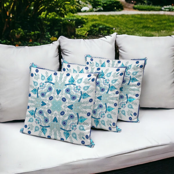 HomeRoots Set of Three 16" Blue and White Paisley Throw Pillows for Indoor/Outdoor Stylish Comfort & Durability 536257