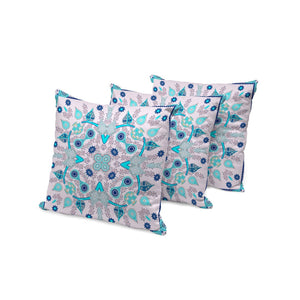 HomeRoots Set of Three 16" X 16" Paisley Throw Pillows in Blue and Pink – Indoor/Outdoor Comfort & Style! 536259