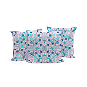 HomeRoots Set of Three 16" X 16" Paisley Throw Pillows in Blue and Pink – Indoor/Outdoor Comfort & Style! 536259