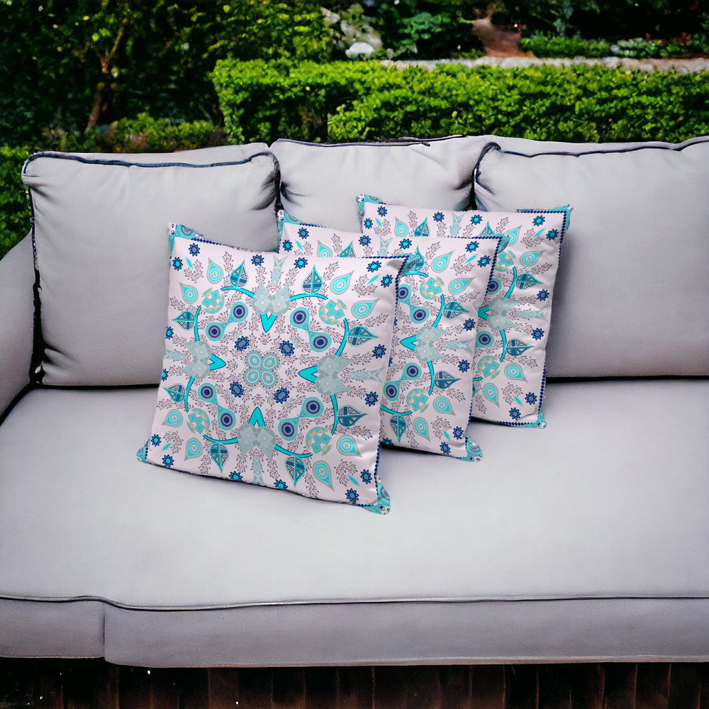 Homeroots Set Of Three 16" X 16" Blue And Pink Blown Seam Paisley Indoor Outdoor Throw Pillow  Polyester 536259