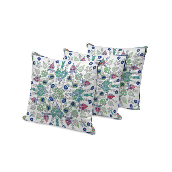 Homeroots Set Of Three 16" X 16" Blue And Off White Blown Seam Paisley Indoor Outdoor Throw Pillow  Polyester 536267