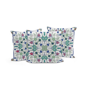 Homeroots Set Of Three 16" X 16" Blue And Off White Blown Seam Paisley Indoor Outdoor Throw Pillow  Polyester 536267