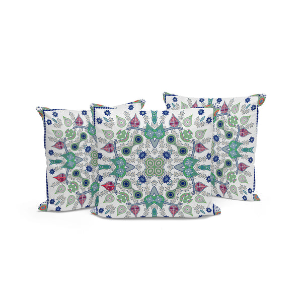 Homeroots Set Of Three 16" X 16" Blue And Off White Blown Seam Paisley Indoor Outdoor Throw Pillow  Polyester 536267