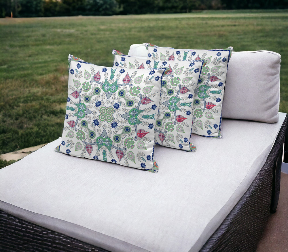 Homeroots Set Of Three 16" X 16" Blue And Off White Blown Seam Paisley Indoor Outdoor Throw Pillow  Polyester 536267
