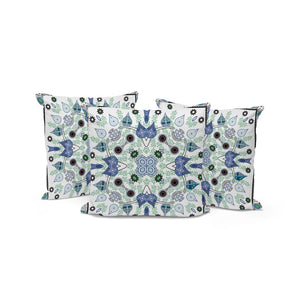 HomeRoots Set of Three 16" X 16" Durable Blue and Off-White Paisley Throw Pillows for Indoor/Outdoor Use 536268