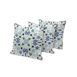 HomeRoots Set of Three 16" X 16" Durable Blue and Off-White Paisley Throw Pillows for Indoor/Outdoor Use 536268