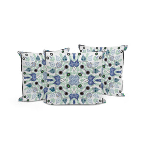 HomeRoots Set of Three 16" X 16" Durable Blue and Off-White Paisley Throw Pillows for Indoor/Outdoor Use 536268