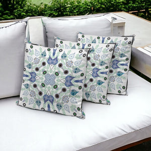 HomeRoots Set of Three 16" X 16" Durable Blue and Off-White Paisley Throw Pillows for Indoor/Outdoor Use 536268