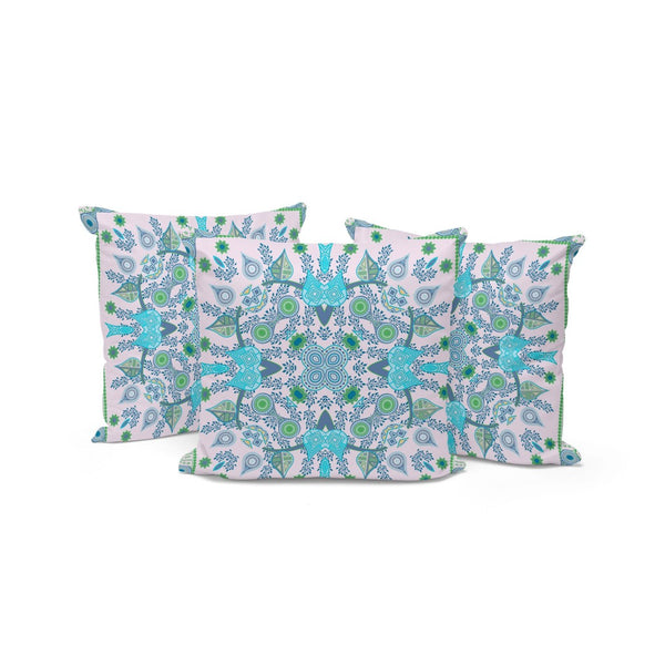 HomeRoots Set of Three 16" Green and White Paisley Throw Pillows for Indoor Outdoor Style and Comfort 536271