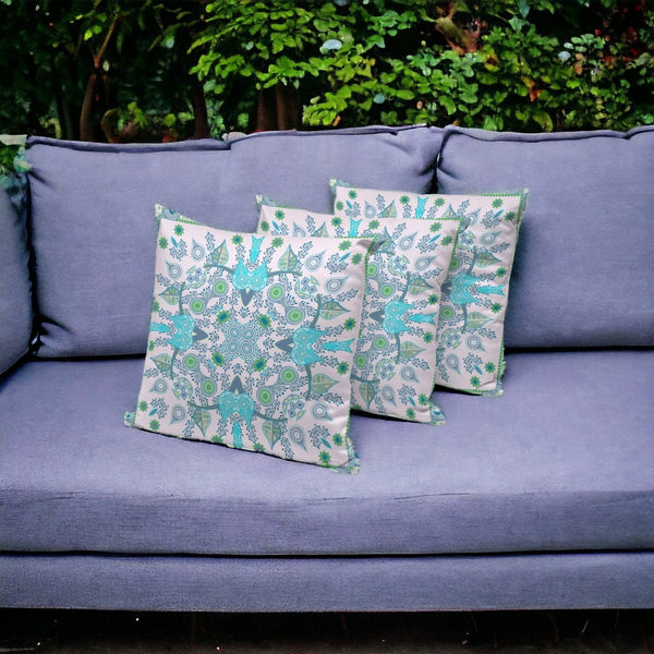 HomeRoots Set of Three 16" Green and White Paisley Throw Pillows for Indoor Outdoor Style and Comfort 536271