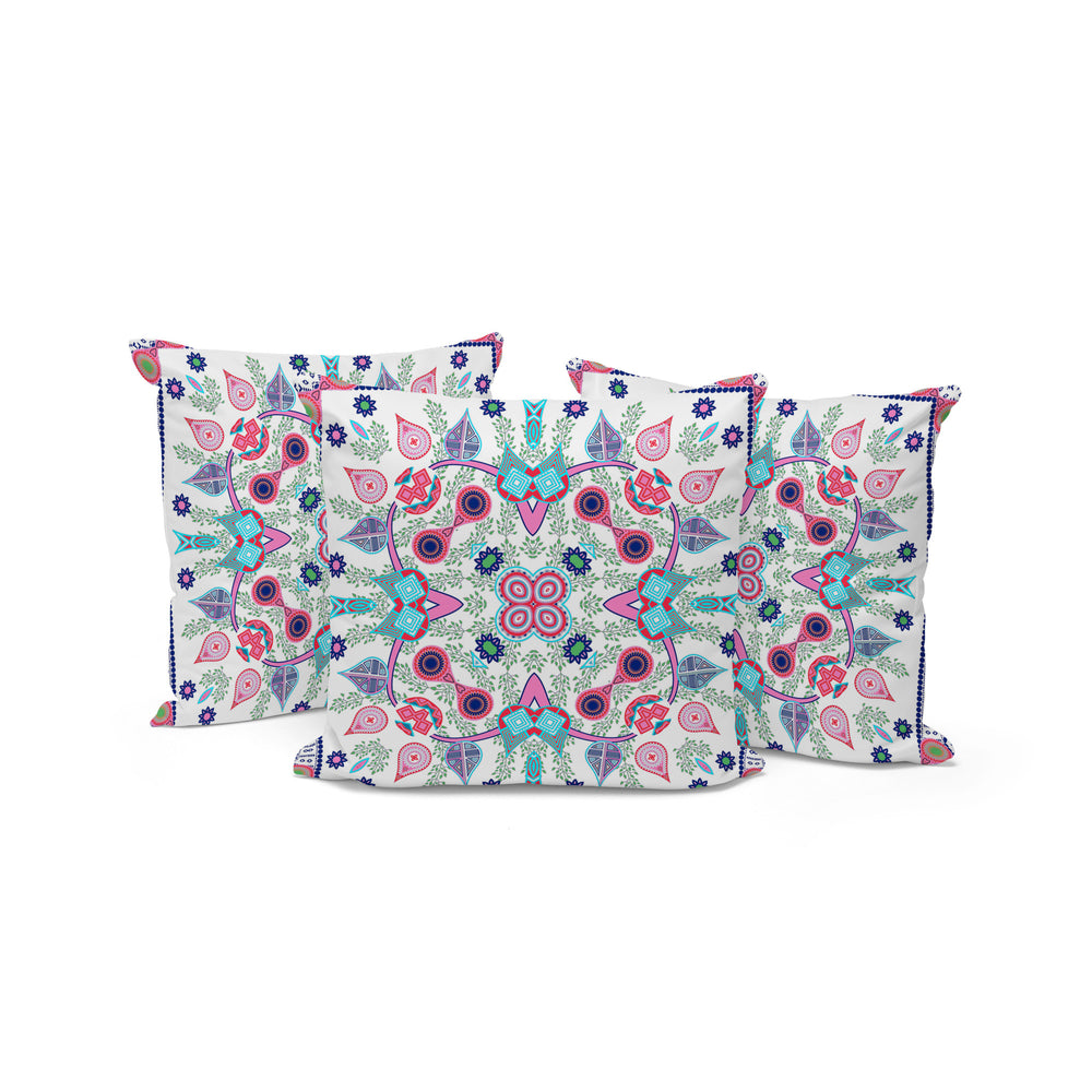 Homeroots Set Of Three 16" X 16" Pink And White Blown Seam Paisley Indoor Outdoor Throw Pillow  Polyester 536272