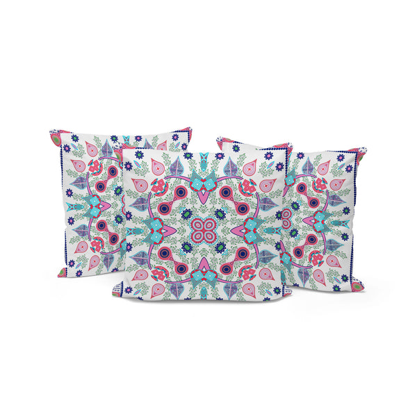 Homeroots Set Of Three 16" X 16" Pink And White Blown Seam Paisley Indoor Outdoor Throw Pillow  Polyester 536272