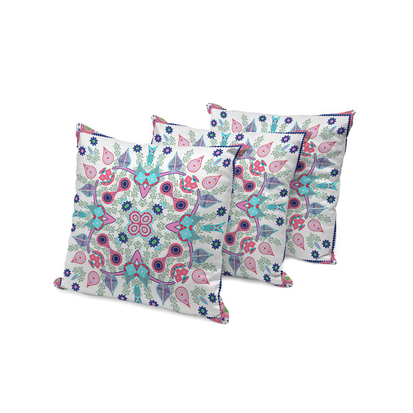 Homeroots Set Of Three 16" X 16" Pink And White Blown Seam Paisley Indoor Outdoor Throw Pillow  Polyester 536272
