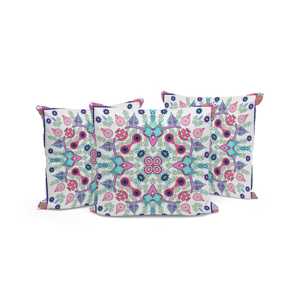 Homeroots Set Of Three 16" X 16" Pink And White Blown Seam Paisley Indoor Outdoor Throw Pillow  Polyester 536272