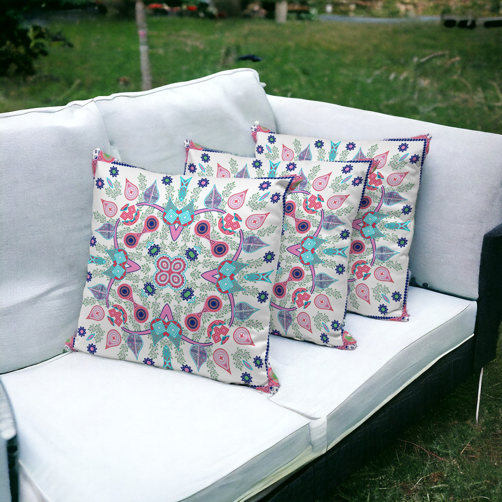 Homeroots Set Of Three 16" X 16" Pink And White Blown Seam Paisley Indoor Outdoor Throw Pillow  Polyester 536272