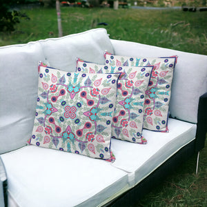 Homeroots Set Of Three 16" X 16" Pink And White Blown Seam Paisley Indoor Outdoor Throw Pillow  Polyester 536272