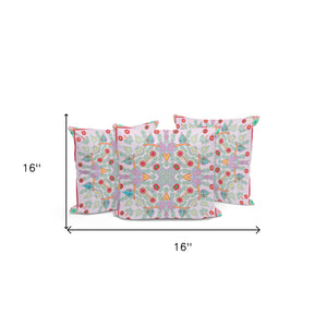 Homeroots Set Of Three 16" X 16" Red And Pink Blown Seam Paisley Indoor Outdoor Throw Pillow  Polyester 536273