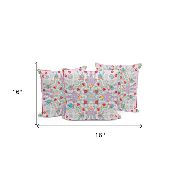 Homeroots Set Of Three 16" X 16" Red And Pink Blown Seam Paisley Indoor Outdoor Throw Pillow  Polyester 536273