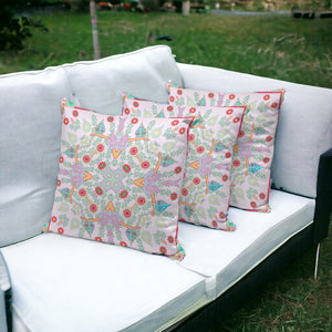 Homeroots Set Of Three 16" X 16" Red And Pink Blown Seam Paisley Indoor Outdoor Throw Pillow  Polyester 536273