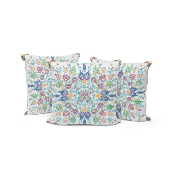 Homeroots Set Of Three 16" X 16" Yellow And White Blown Seam Paisley Indoor Outdoor Throw Pillow  Polyester 536274