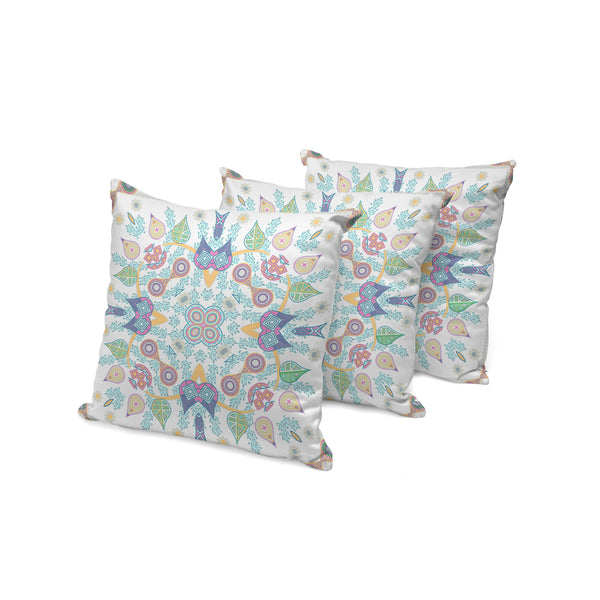Homeroots Set Of Three 16" X 16" Yellow And White Blown Seam Paisley Indoor Outdoor Throw Pillow  Polyester 536274