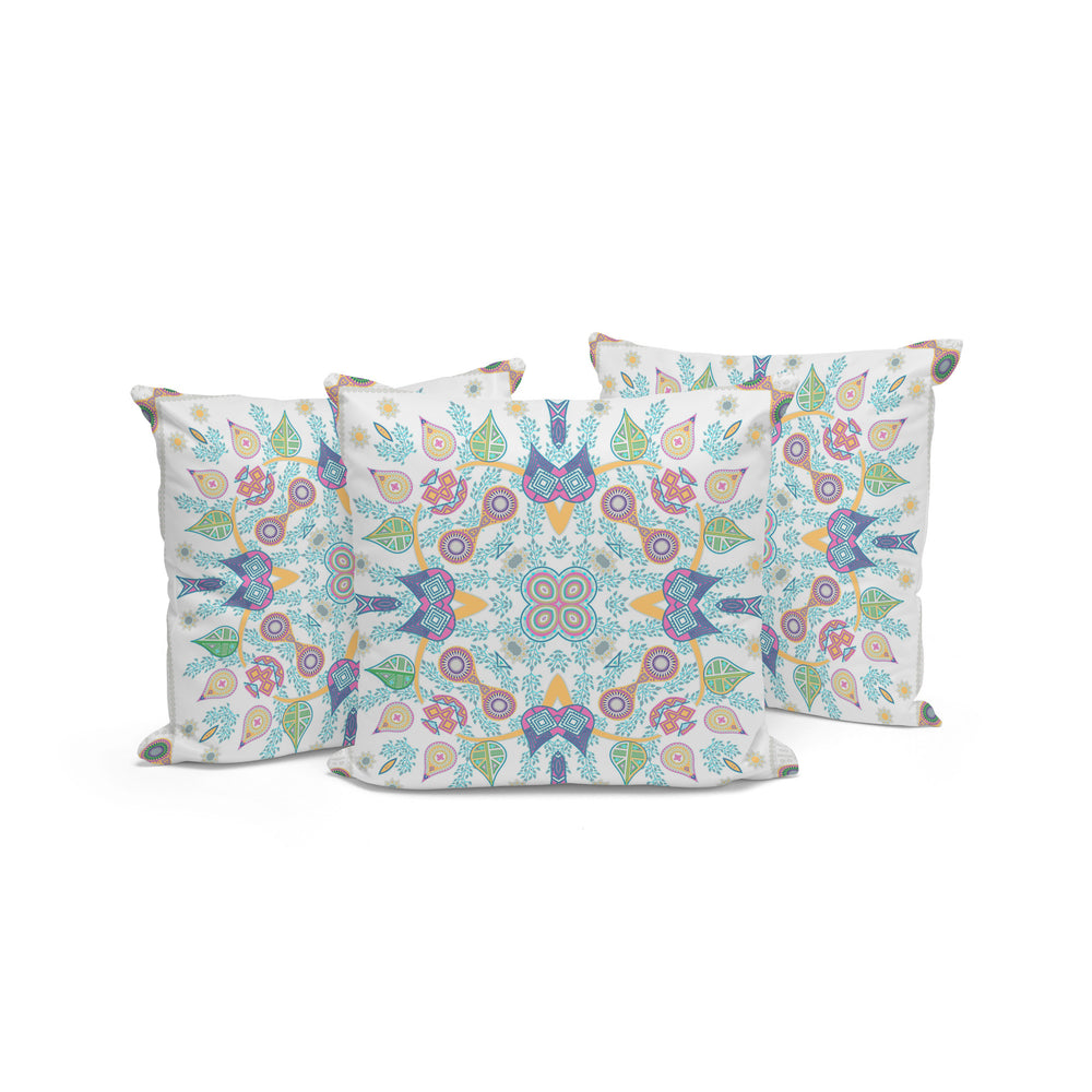 Homeroots Set Of Three 16" X 16" Yellow And White Blown Seam Paisley Indoor Outdoor Throw Pillow  Polyester 536274