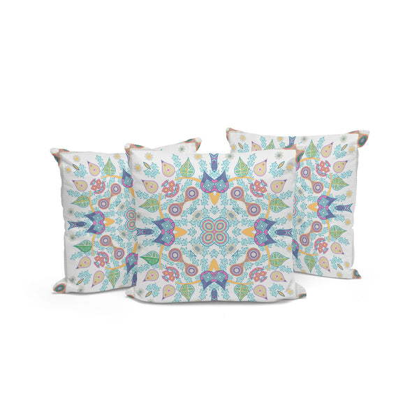 Homeroots Set Of Three 16" X 16" Yellow And White Blown Seam Paisley Indoor Outdoor Throw Pillow  Polyester 536274