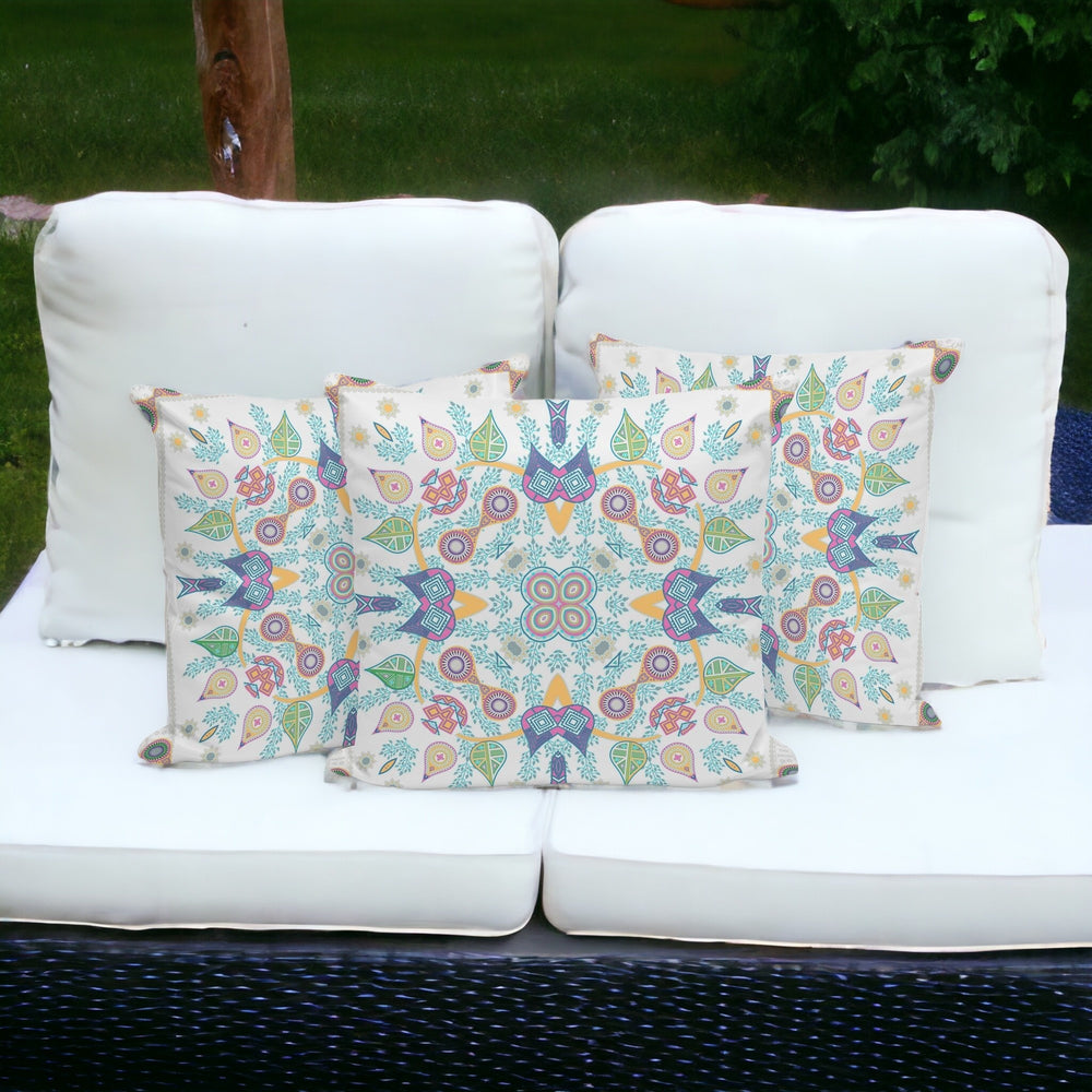 Homeroots Set Of Three 16" X 16" Yellow And White Blown Seam Paisley Indoor Outdoor Throw Pillow  Polyester 536274